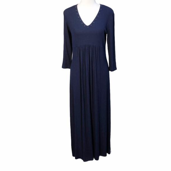 St. John Dresses & Skirts - St. John Kelly Gray Grayse Navy Jersey Studded V Neck Maxi Dress S